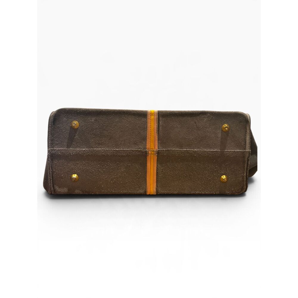 Clare V. Simple Tote Olive Suede Yellow Stripe Leather Handles Detachable Strap - Picture 4 of 9